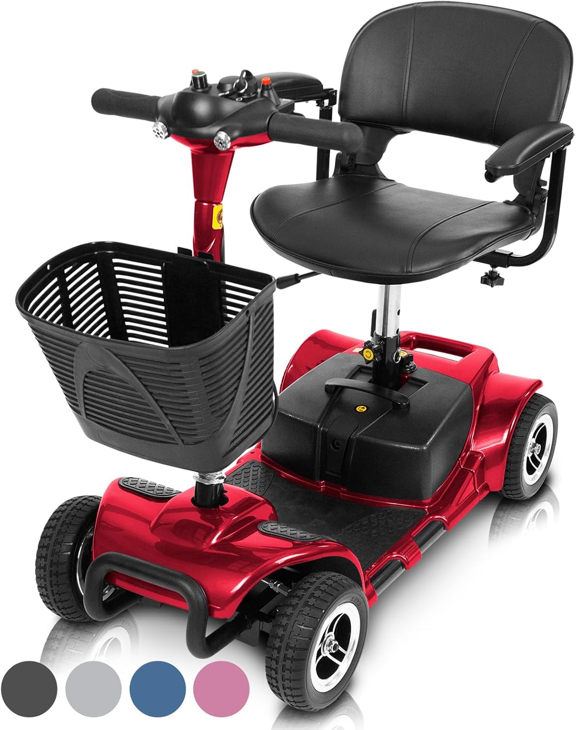 Vive 4 Wheel Mobility Scooter - Electric Powered Wheelchair Device - Compact Heavy Duty Mobile for Travel, Adults, Elderly - Long Range Power Extended Battery with Charger & Basket (FSA/HSA Eligible)
