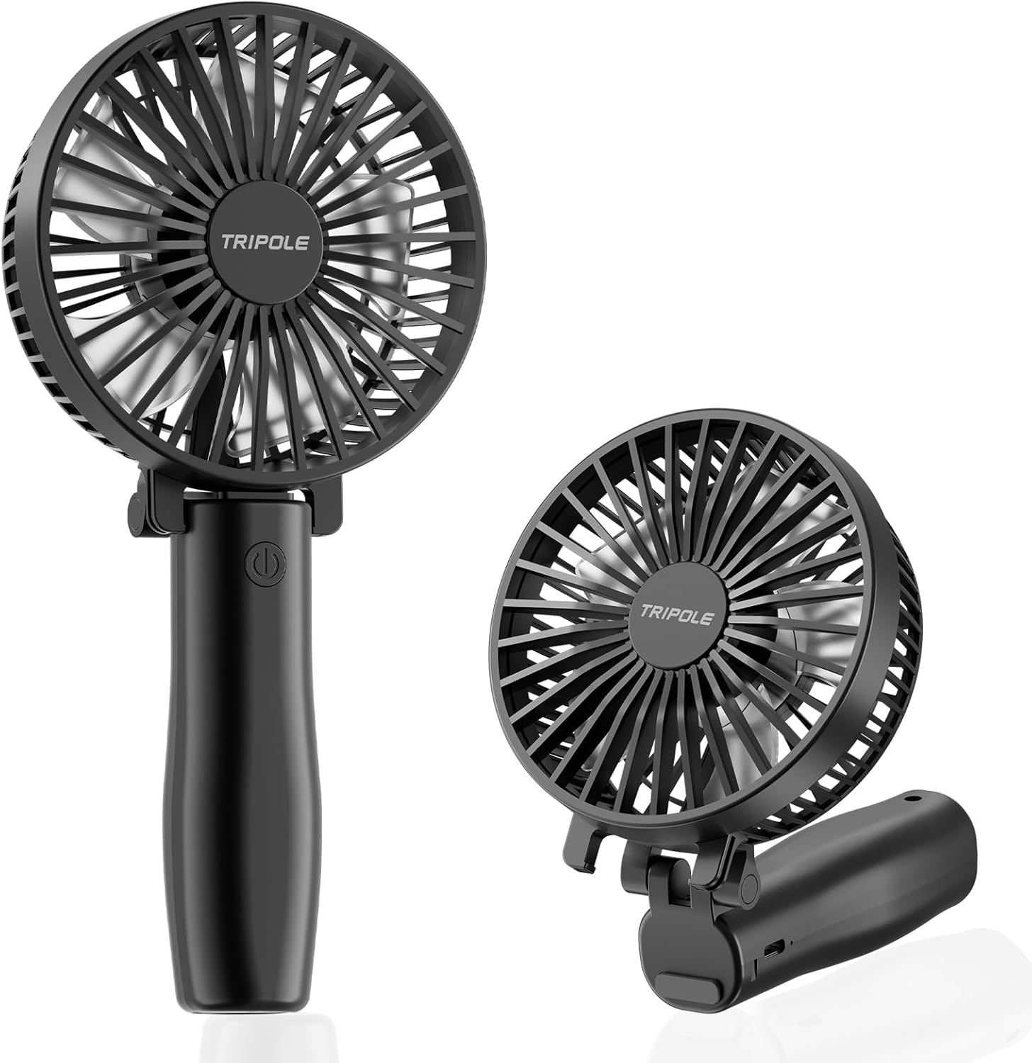 TriPole Handheld Fan Rechargeable, Foldable Battery USB Fan, Personal Pocket Fans, 3-Speed Mini Handheld Desk Fans, 180°Adjustable Portable Fan for Indoor, Camp, Sport, Shop-Black