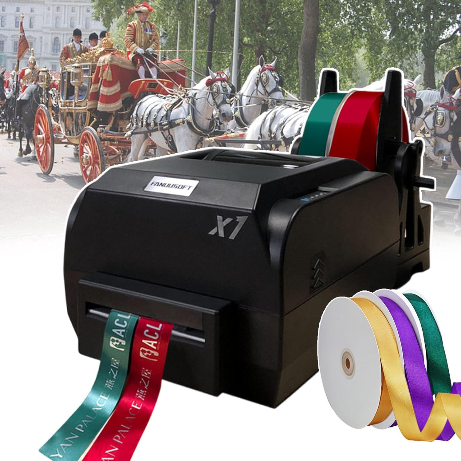 ddingsmafosee Satin Ribbon Printing Machine,Personalized Ribbon Machine,with Ribbon Holder,Supports 50+ Languages,Print Simple Plain Text, Patterns, Logos,for Weddings/Parties/Birthdays,doublerow