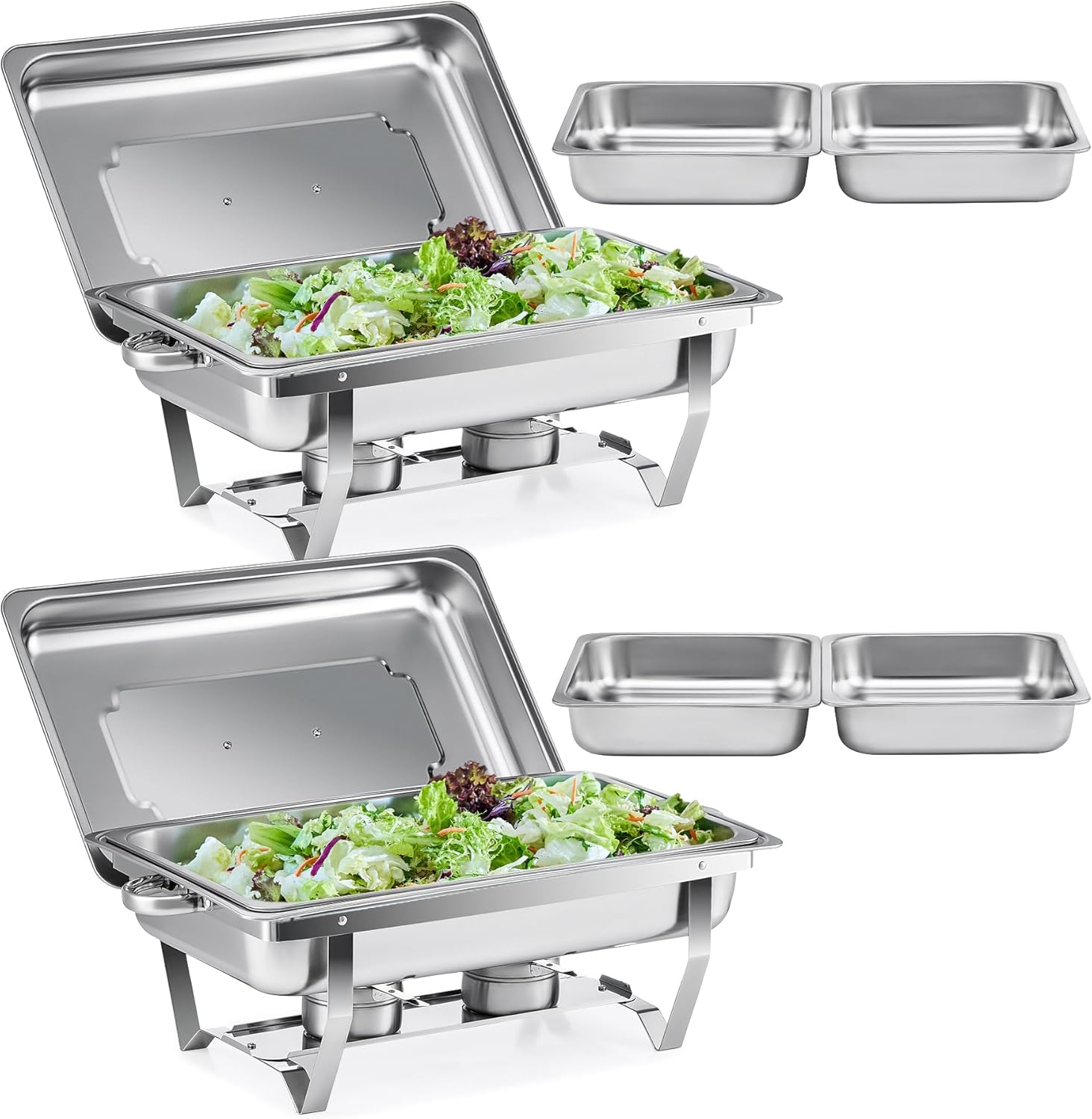 WILPREP Chafing Dish Buffet Set, 2 Pack 9L Chafers for Catering with 2 Full & 4 Half Size Pans Lids Foldable Frames Fuel Holders, Stainless Steel Food Warmers for Parties Buffets Banquets Dinners