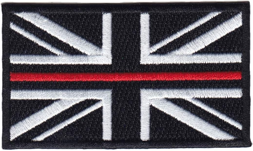 Fire Service Thin Red Line Union Jack Embroidered Patch-Hook & Loop Backing