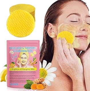 Turmeric Kojic Acid Pads,Turmeric Kojic Acid Cleansing Pads, Face Turmeric & Kojic Acid Pads, Turmeric Cleansing Pads for Dark Spots, Turmeric Pads Infused Foaming Exfoliating Pads- 40 Count