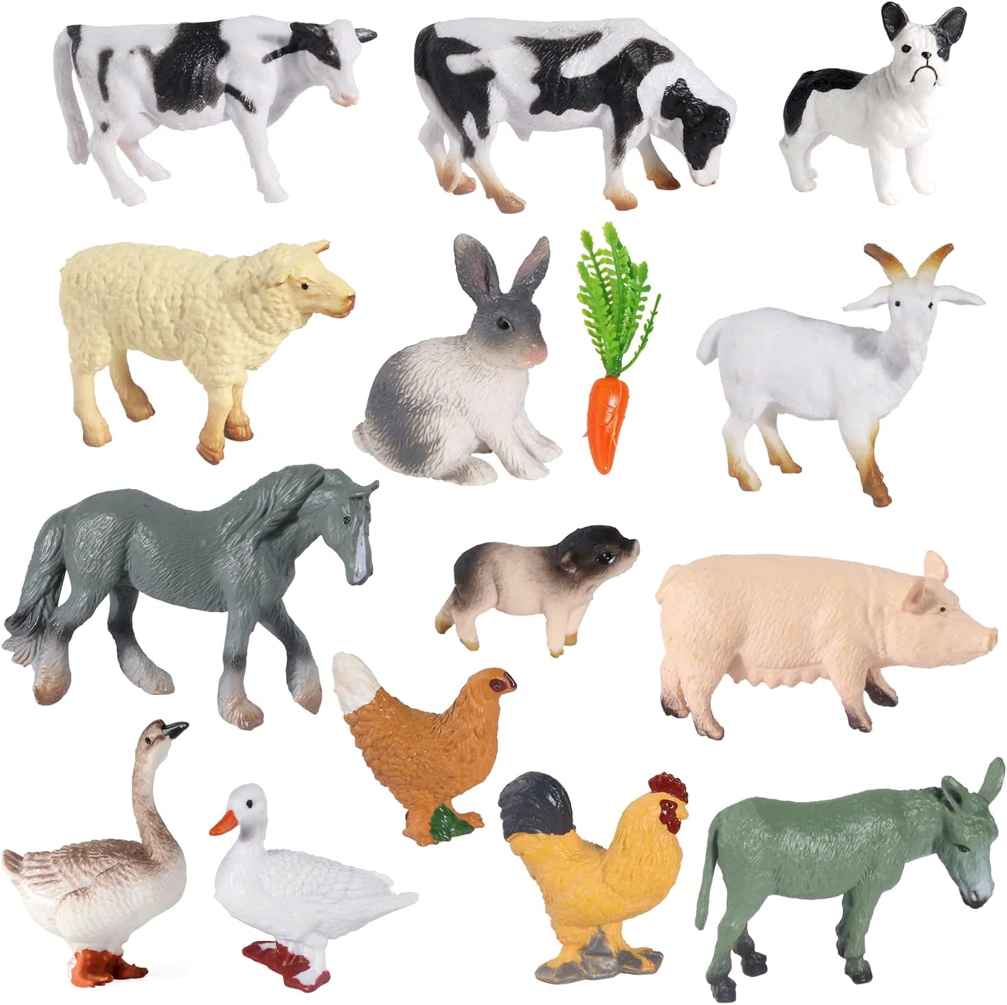 SIENON 15Pcs Farm Animal Figures Toys Realistic Mini Farm Animal Figurines, Farm Barn Animals Playset, Miniature Farm Animal Cake Topper Ornaments for Easter Egg Fillers Birthday Animals Theme Party