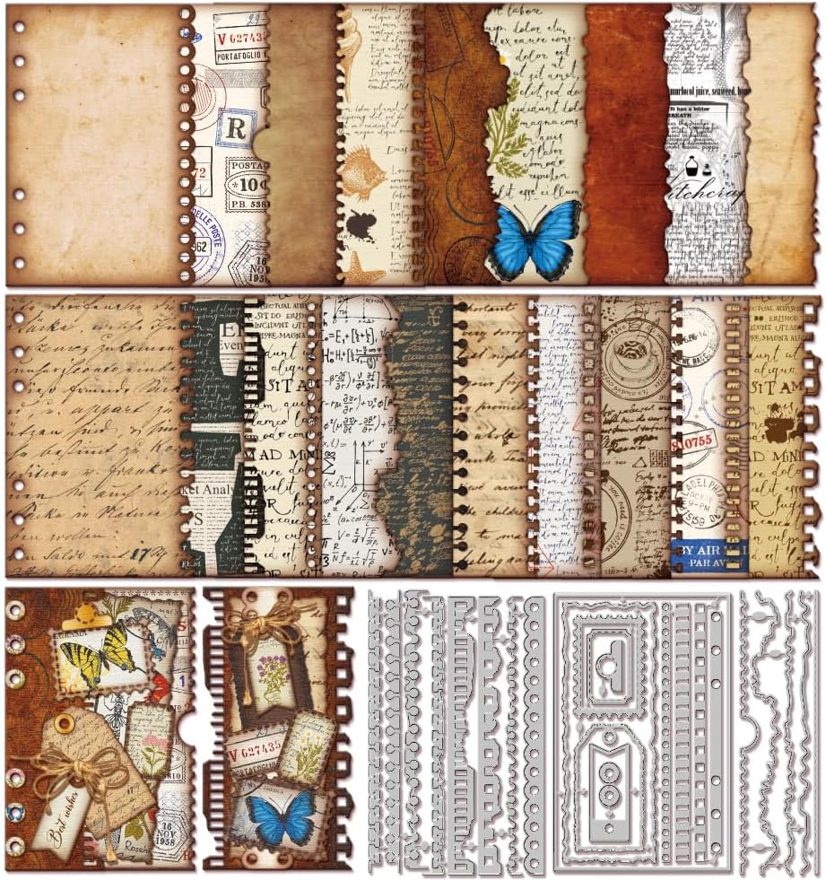 GLOBLELAND Vintage Torn Edge Interface Label Cutting Dies for DIY Scrapbooking Metal Postage Stamp Cut Dies Planner Die Cuts for Card Making Embossing Photo Album Craft Decor