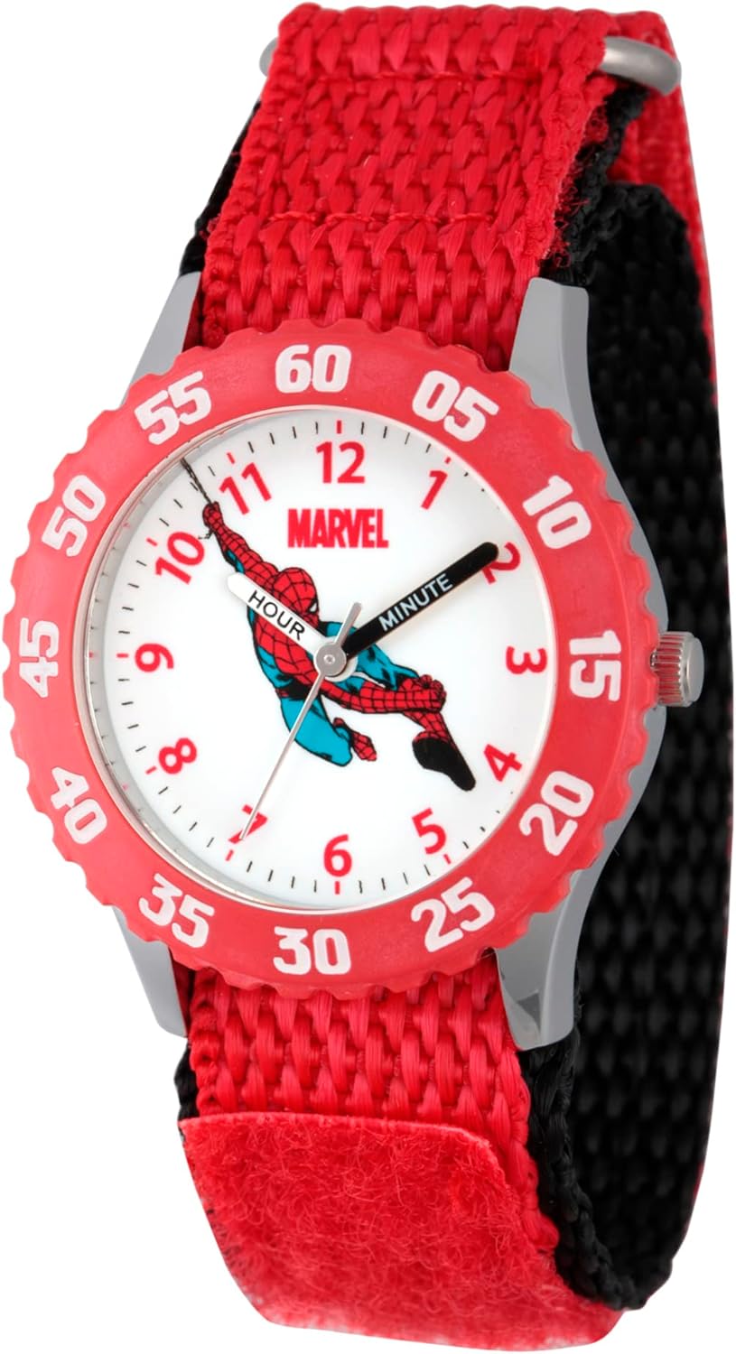 Marvel Spider-Man Kids' Bezel Stainless Steel Time Teacher Analog Quartz Nylon Strap Watch