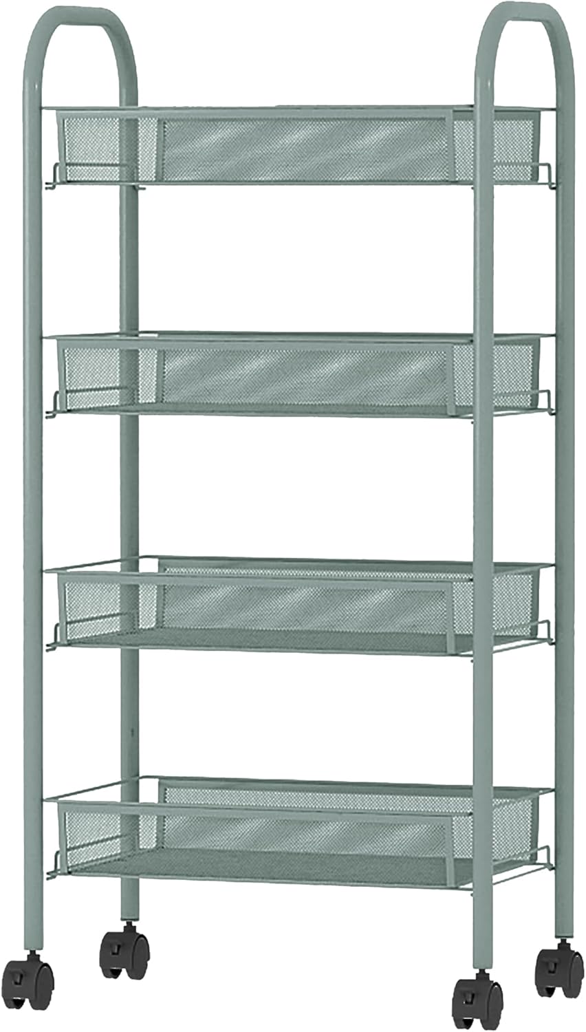 simpa 3 & 4 Tier Metal Multipurpose Wheeled Storage Basket Trolley Utility Carts. (Dark Green, 4 Tier)