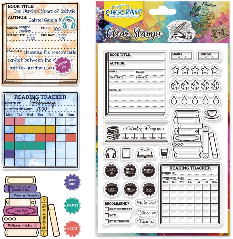 CHGCRAFT Reading Diary Clear Stamps Book Review Transparent Stamps Silicone Clear Stamp Seals for DIY Scrapbooking Photo Album Decoration, 4.3x6.3 inch