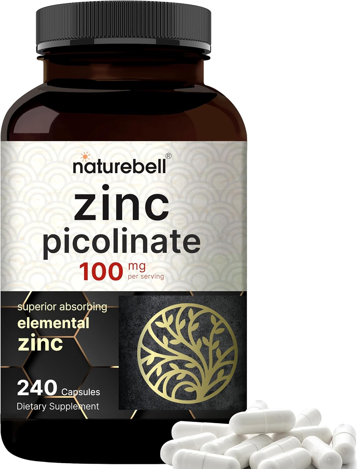 High Potency Zinc Picolinate 100mg - 240 Capsules, Bioavailable Form of Zinc for Immune Support and Skin Health - Non-GMO and Gluten