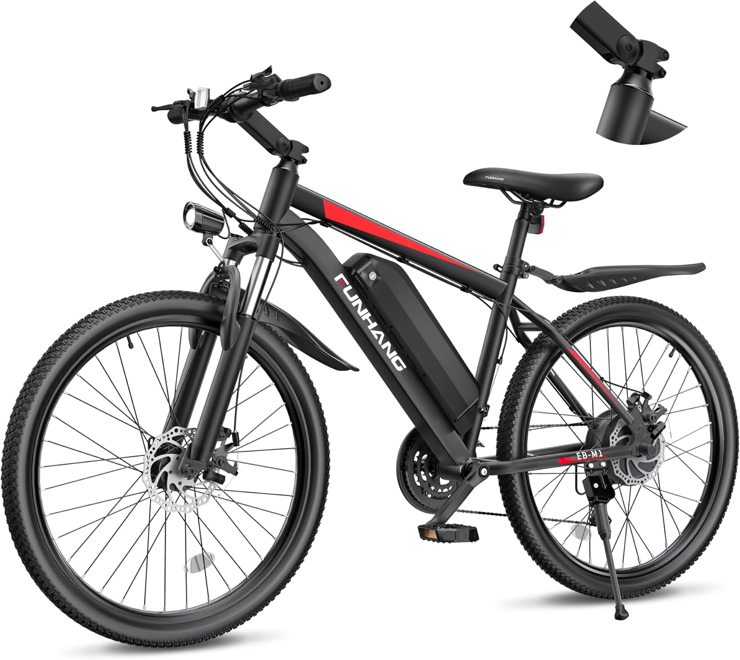 Electric Bike for Adults, 26'' 1000W Peak Ebike, Up to 50 Miles 21.7MPH Electric Mountain Bike with 48V 374.4WH Removable Battery, Adjustable Stem, Fenders, Lockable Suspension Fork, 21-Speed