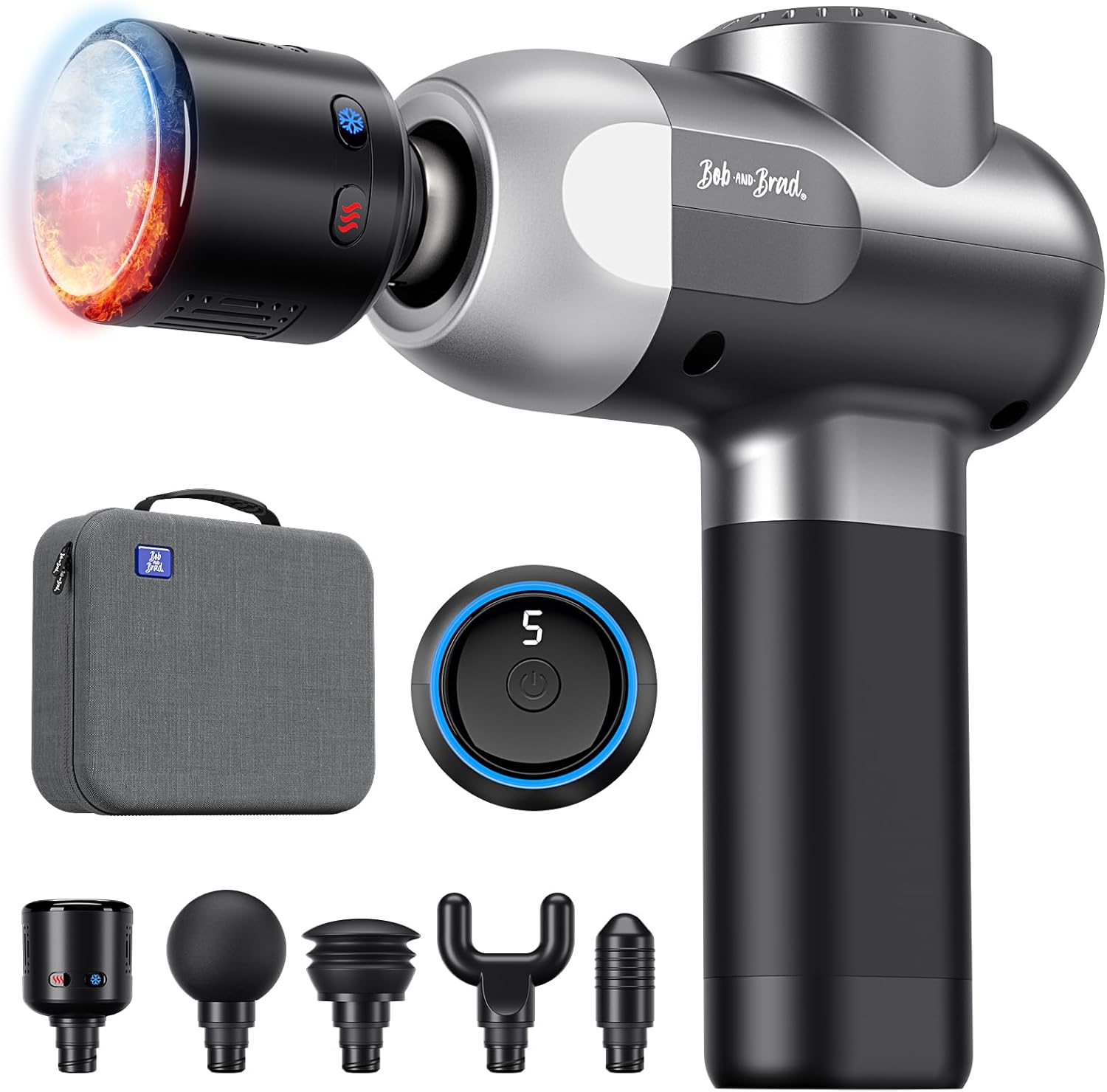 BOB AND BRAD C2 Pro Massage Gun with Heat and Cold Therapy, Mini Massager Gun Deep Tissue, Heated Professional Electric Back Massager for Athletes, Handheld Massager, FSA and HSA Eligible