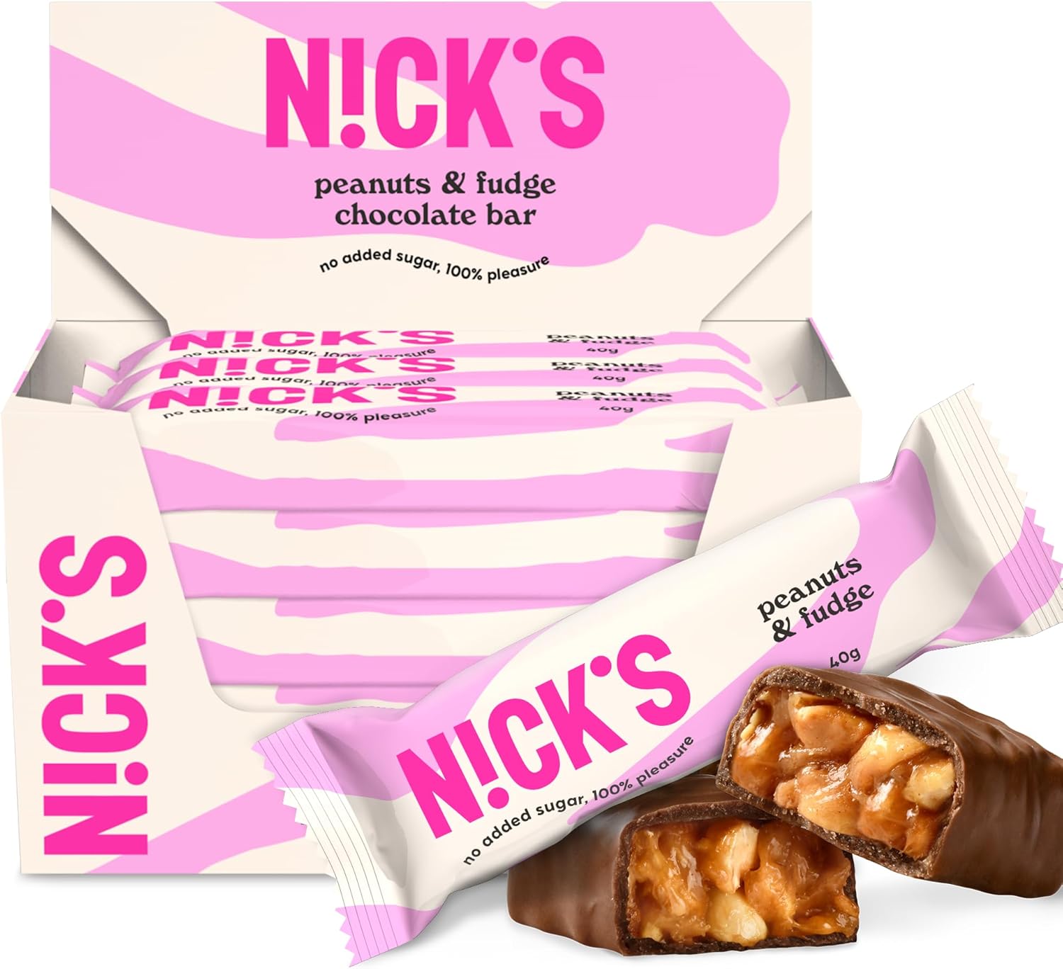 NICKS Peanuts n fudge Keto Chocolate Bars No Added Sugar 175 Calories, 4.1 Net carbs, Gluten Free Sweets Low carb Candy Snack Bar (Multipack 15x40g)