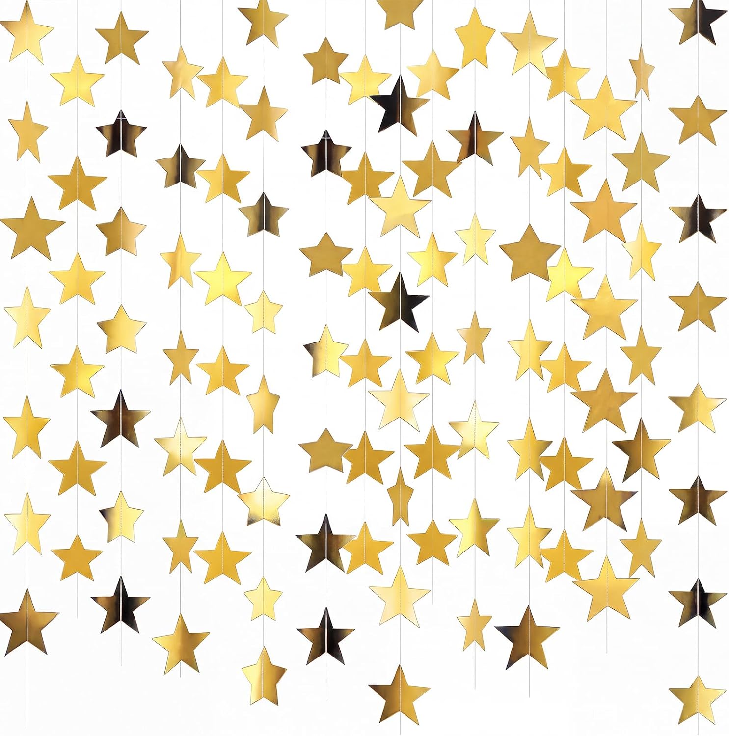 10 Pcs Gold Star Garland Decor, 130 Feet Double-Sided Bright Star Banner