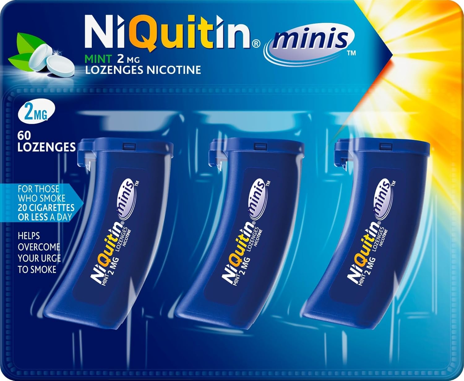 NiQuitin Minis Mint 2 mg Lozenges - Effective Smoking Craving Relief - Practical Pocket-Sized Container - 60 Mini Lozenges - 20 Count (Pack of 3) - New Formulation