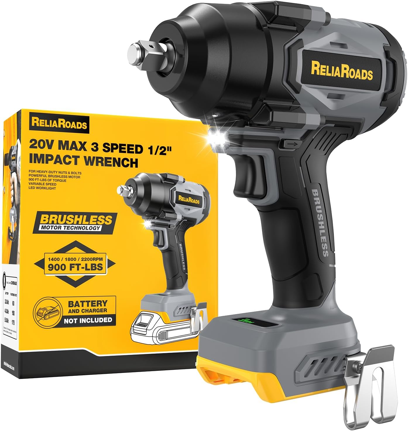 900 Ft-lbs Cordless Impact Wrench, 1/2 Inch Impact Gun Compatible DeWALT 20V MAX Battery, Brushless Constant High Torque Impact Driver with 3 Speed, Tool Only (No Battery Included)