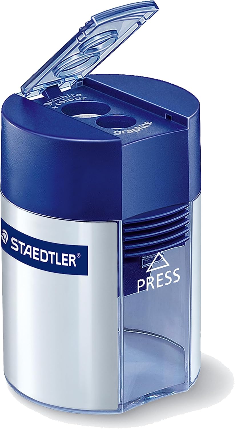Staedtler Double Hole Pencil Sharpener, Two Holes for Standard Pencils, Large Colored Pencils, and Makeup Pencils, 512 001 BK