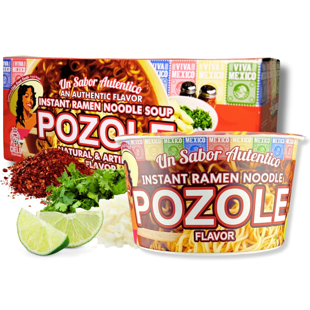 Pozole Instant Ramen Noodle Soup, Authentic Mexican Pozole Sopa, No Trans Fat, 9g Protein, Ready to Eat 3 Minute Meal, 6-Pack of 2.82oz Ramen Bowls