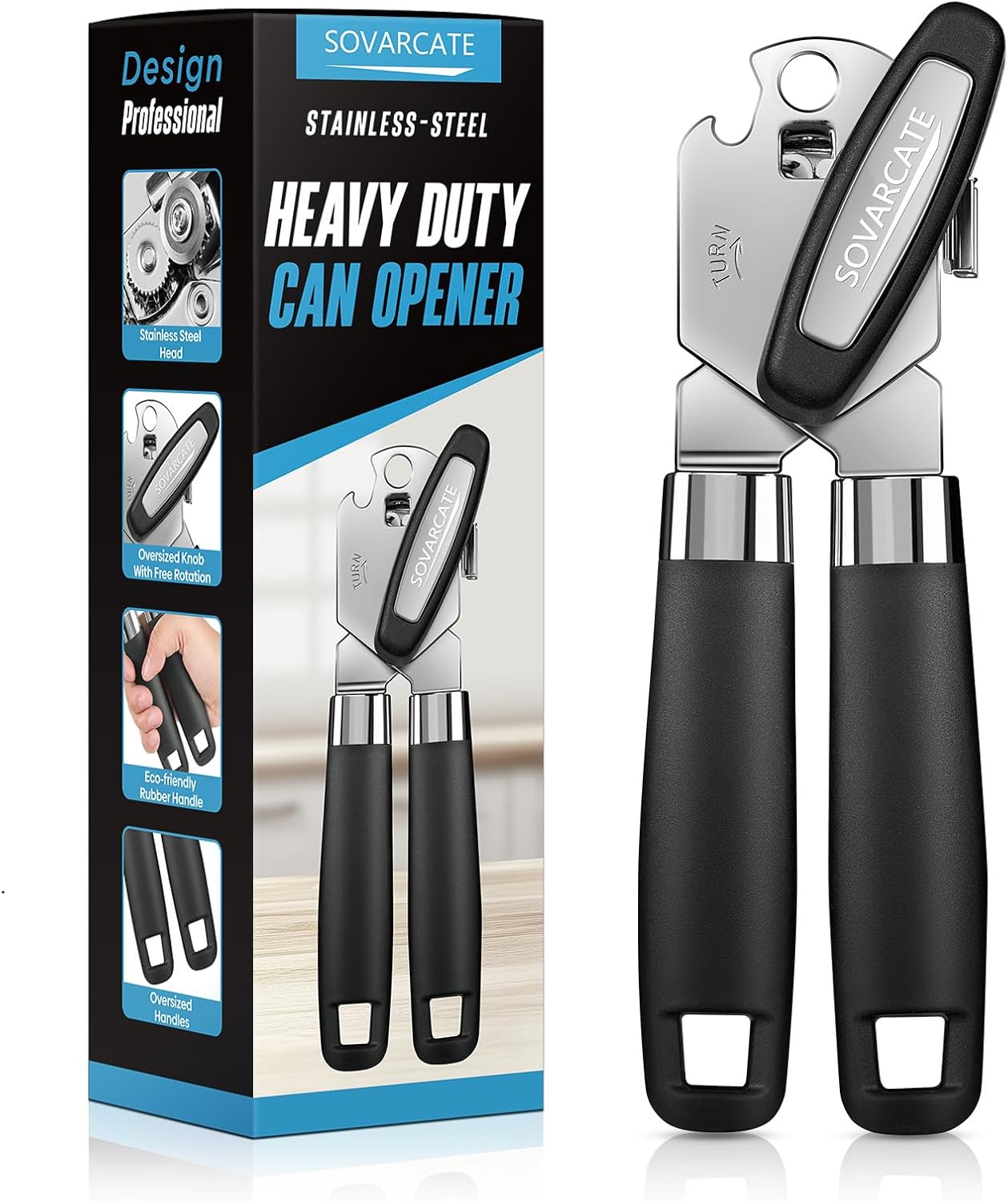 Tin Opener Can Opener Manual Multifunctional Heavy Duty with Magnet Lift [Ergonomic Curved Handle Grip] Stainless Steel, Non-Slip, Arthritis-Friendly, Handheld Tool for Seniors, Kitchen Essentials