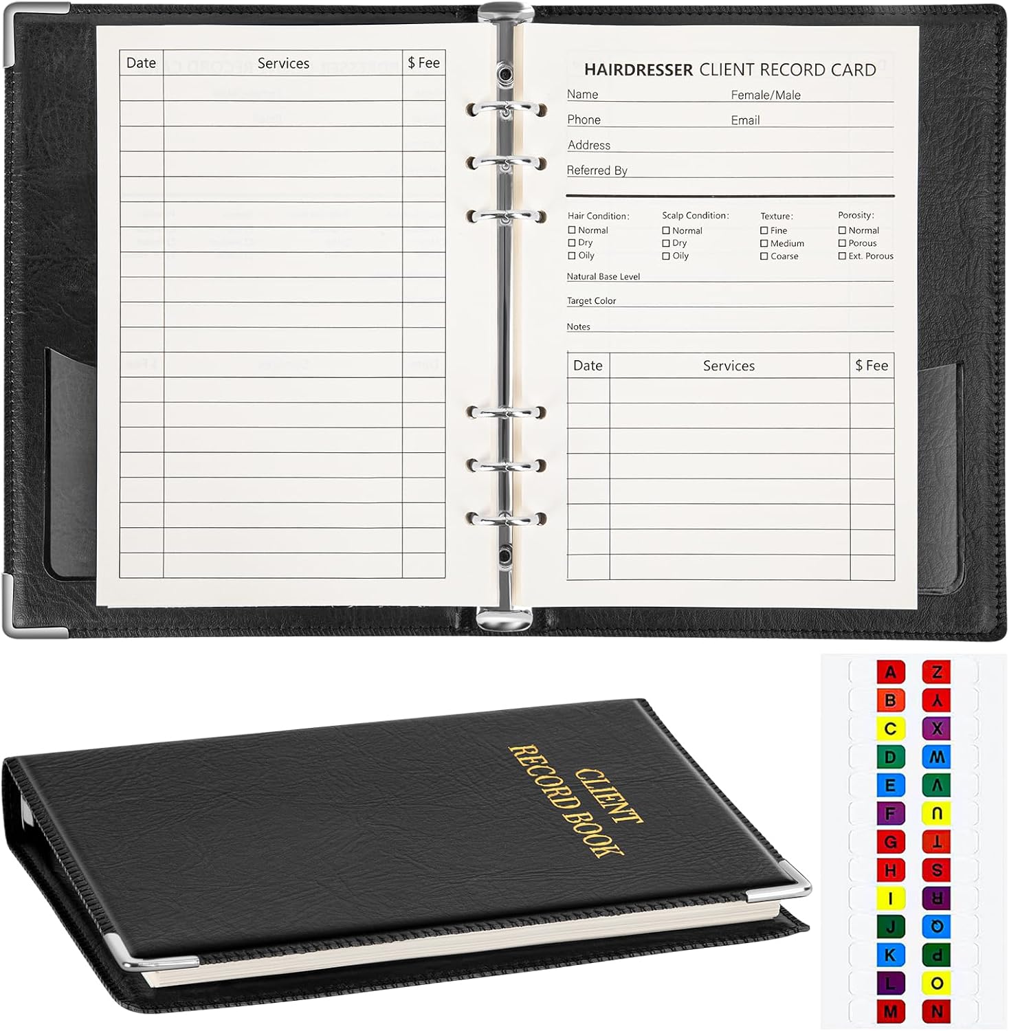 Moogovgi Hair Stylist Client Profile Book,Client Record Refillable Notebook Binder with Client Profile Cards (80 Sheets Client Record Cards)