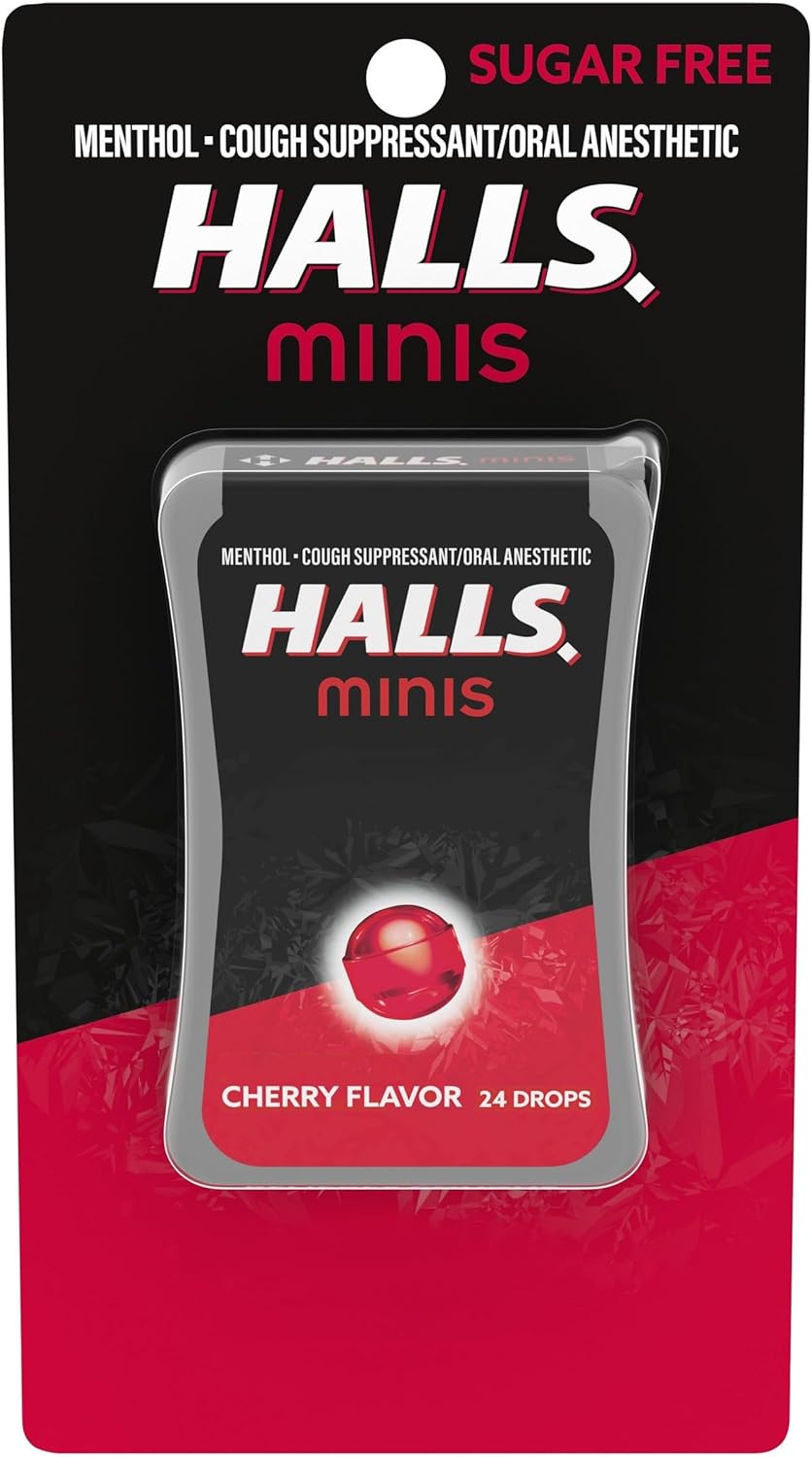 HALLS Minis Cherry Flavor Sugar Free Cough Drops, 24 Drops