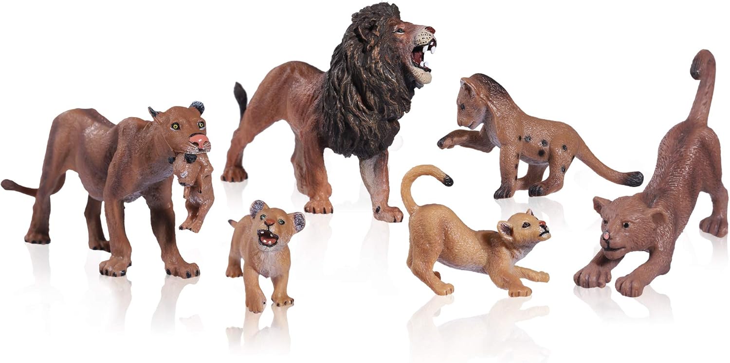 JOKFEICE Lion Toy Figures – 6pcs Realistic Plastic Lions – Wild Animal Action Models for Kids – Educational Forest & Farm Toys, Cupcake Toppers, Birthday Gift for Boys and Girls