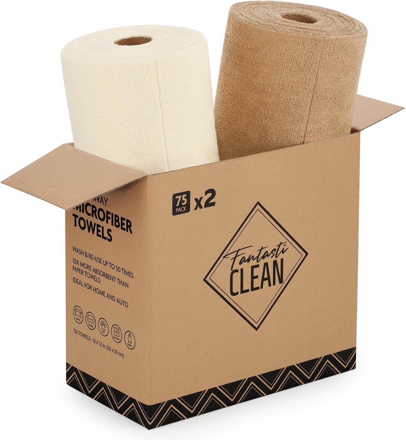 Fantasticlean Microfiber Cleaning Cloth Rolls-150 Sheets,12"x12"(Tan,Beige)