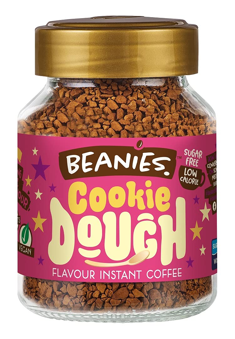 Beanies Flavour Instant Coffee - Cookie Dough Instant Flavored Coffee - Bold & Adventurous Full-On Flavor - An Indulgent Sugar Free Taste Explosion - Low Calorie - Vegan & Gluten Free - Wheat & Dairy Free, 50g jar