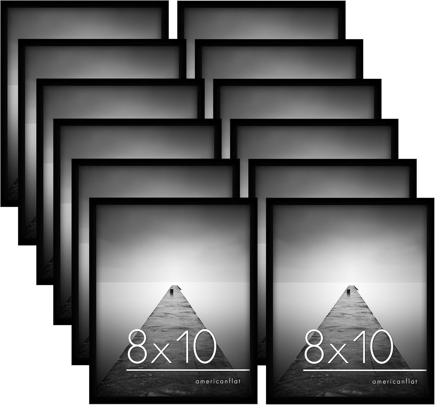 Americanflat 8x10 Picture Frame with Shatter-Resistant Glass - Set of 12 - Galleria Collection - Picture Frames for Tabletop and Wall Display - Black