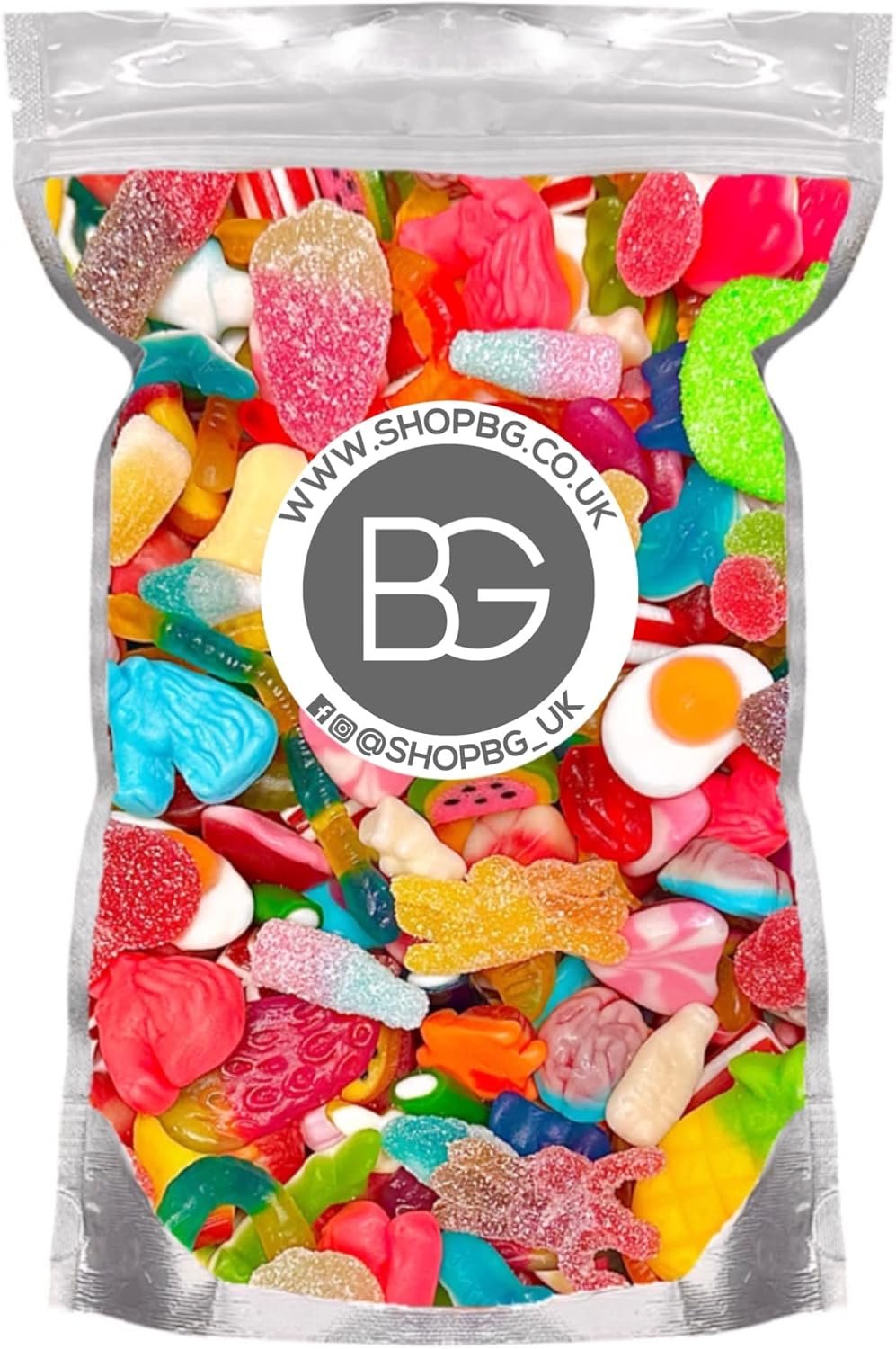 BG Mixed Quality Pick & Mix Sweets - Large Retro Candy Sweeties Assortment, 1kg Pouch Gummy Jelly Fizzy Gift Chewy PicknMix