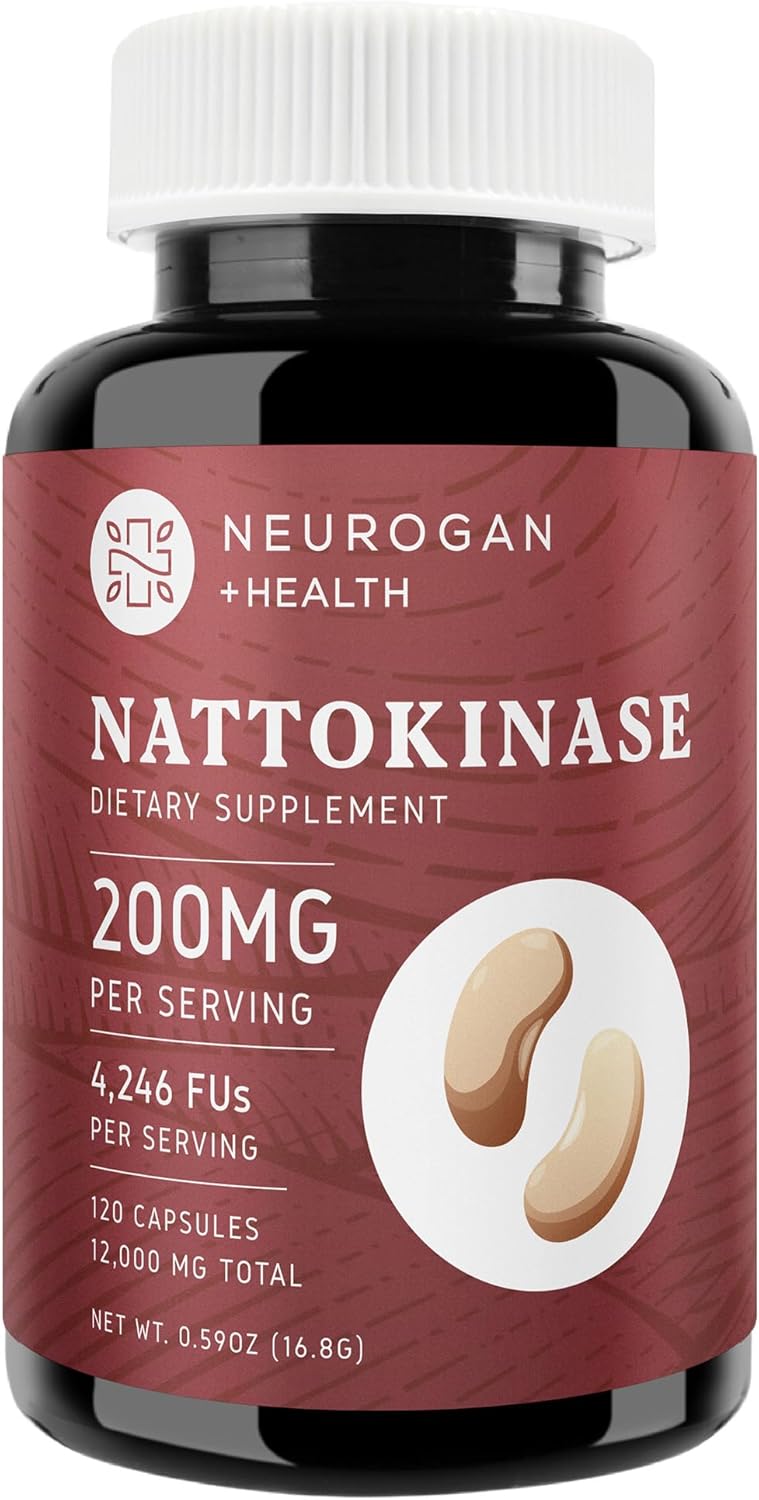 Neurogan Nattokinase Capsules | Cardiovascular Support Supplement | Nattokinase Enzyme, Blood Flow Health | 200mg Per Serving, 12,000mg Total, 120 Capsules