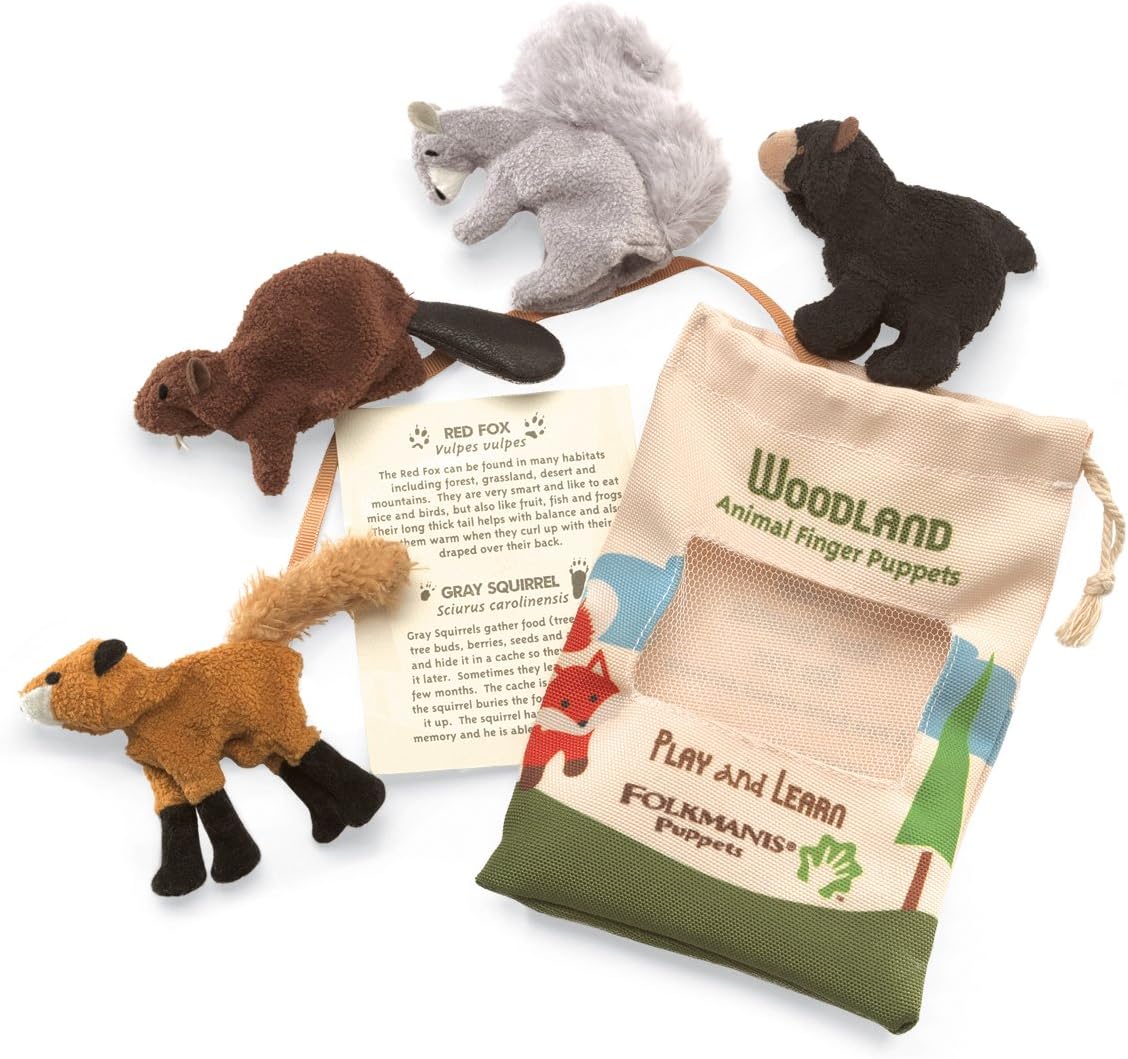 Folkmanis Woodland Animal Finger Puppet Set, Multicolor, 8" (2769)