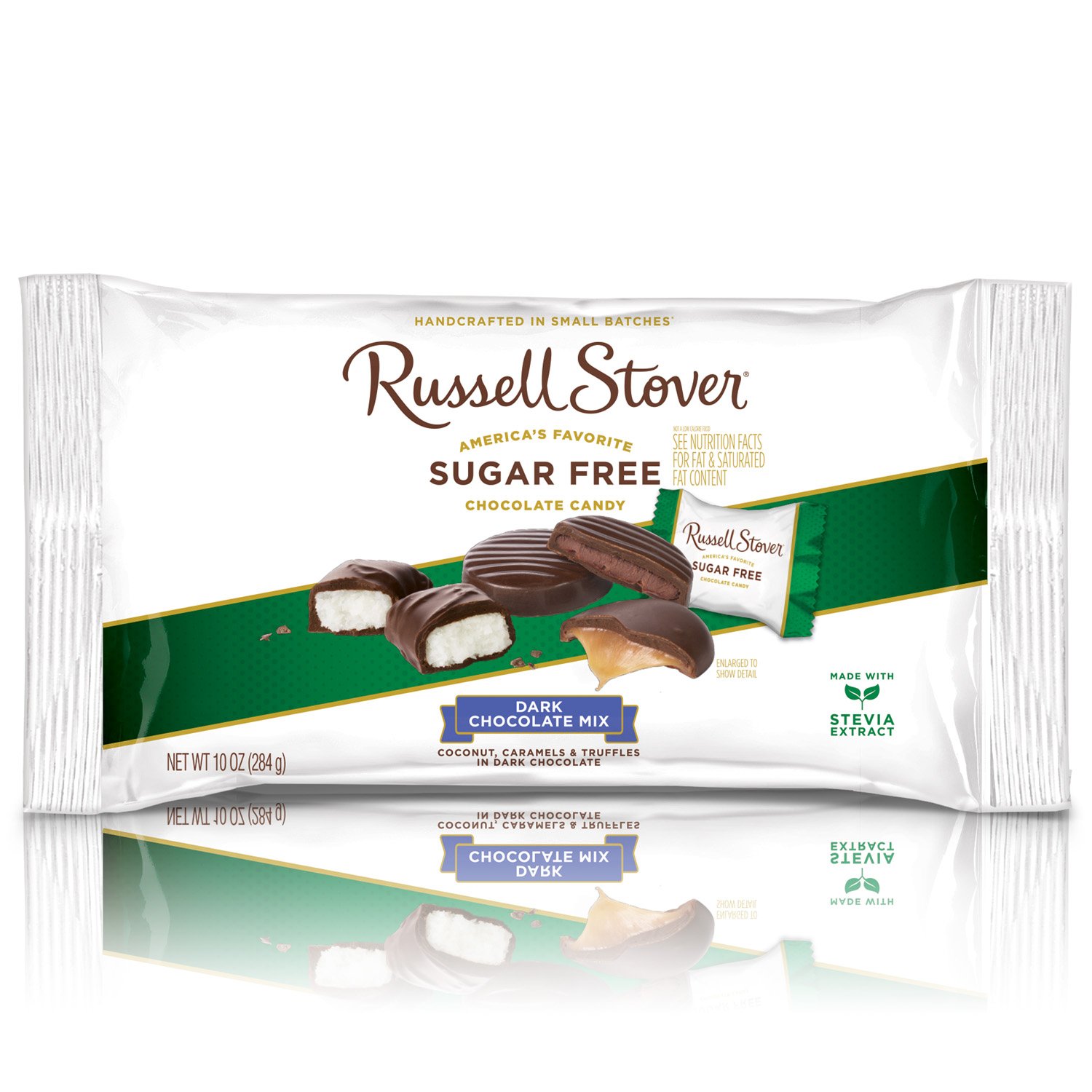 Russell Stover Sugar-Free Dark Chocolate Mix, 10 Ounce Candy, Individually Wrapped Bars, Sweetened with Stevia