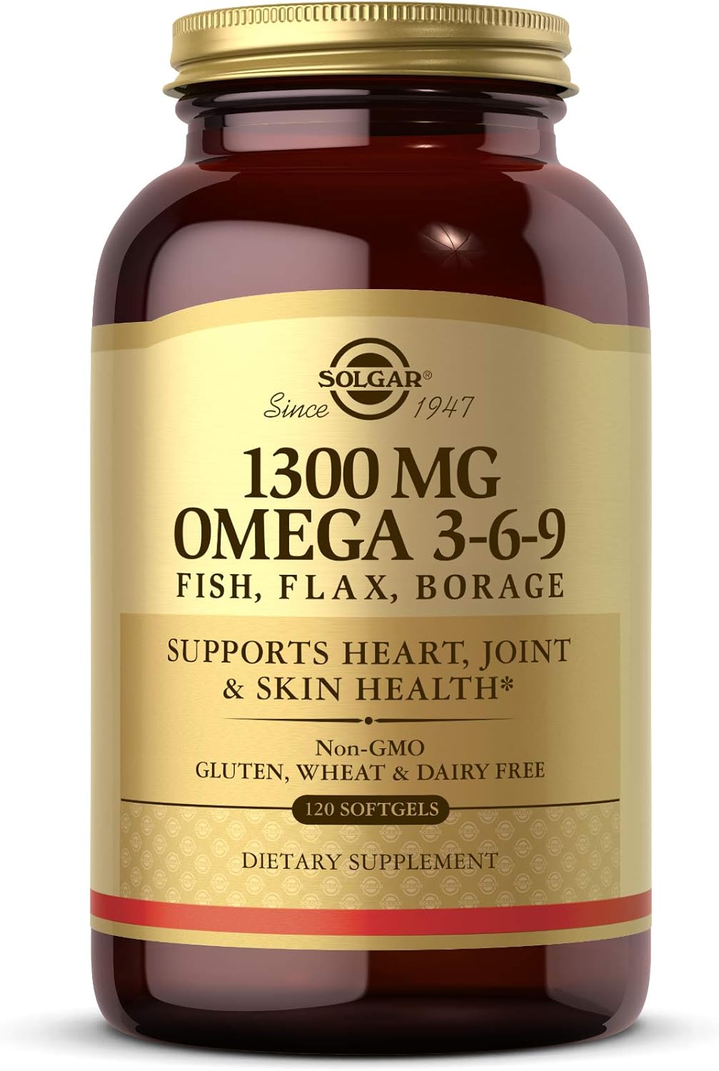 Solgar 1300 mg Omega 3-6-9, 120 Softgels - Fish Oil Supplement - Support for Heart, Joint & Skin Health - Includes Flaxseed & Borage - Contains EPA & DHA - Omega 3 Fatty Acids - 40 Servings