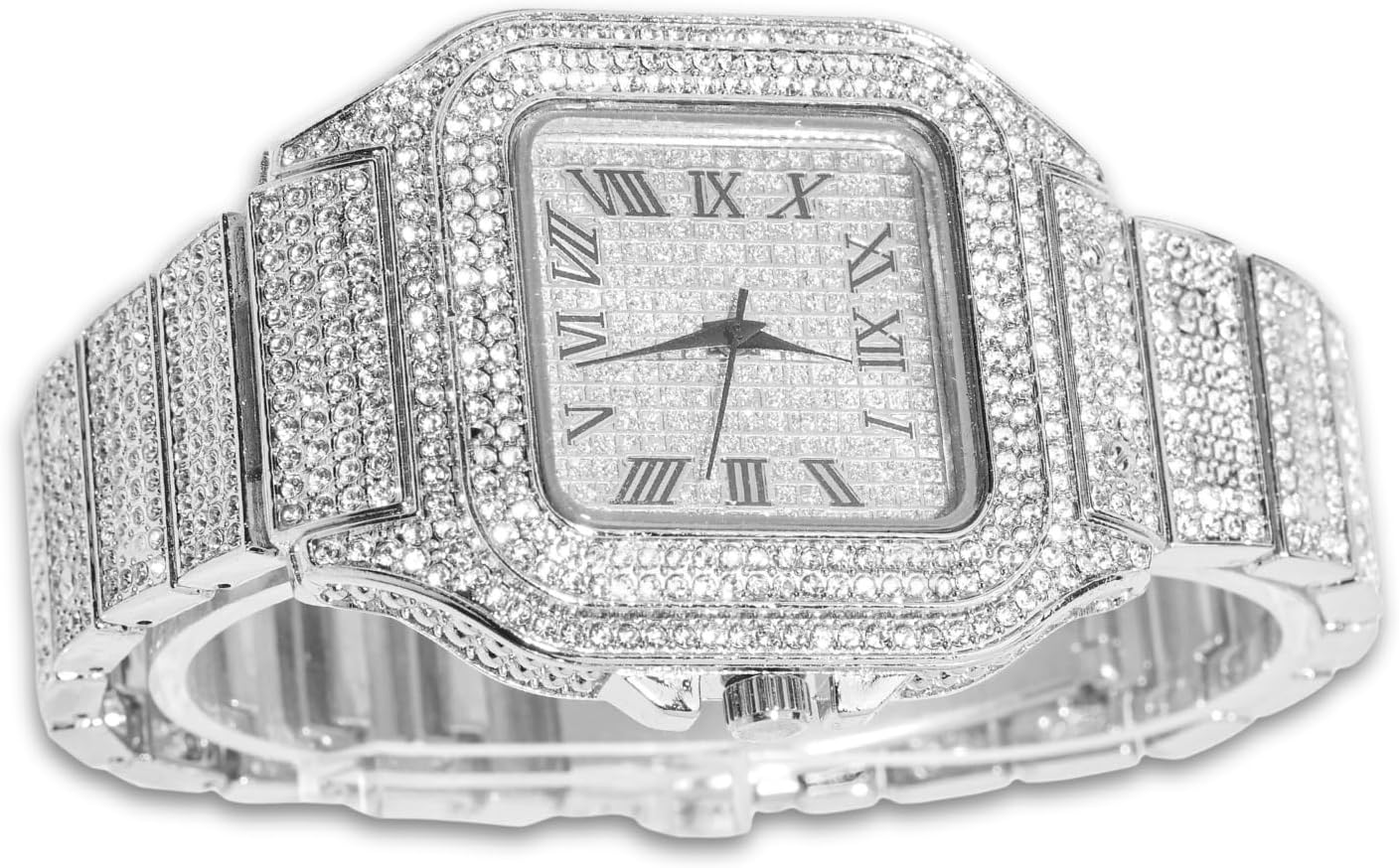 Halukakah Men's Watch - The King - 18K Gold/Platinum Plated, 40MM Square Dial, Diamonds Iced Out Wristband, Optional with Cuban Link Chain Necklace or Bracelet, Comes in Giftbox, for Boyfriend Husband