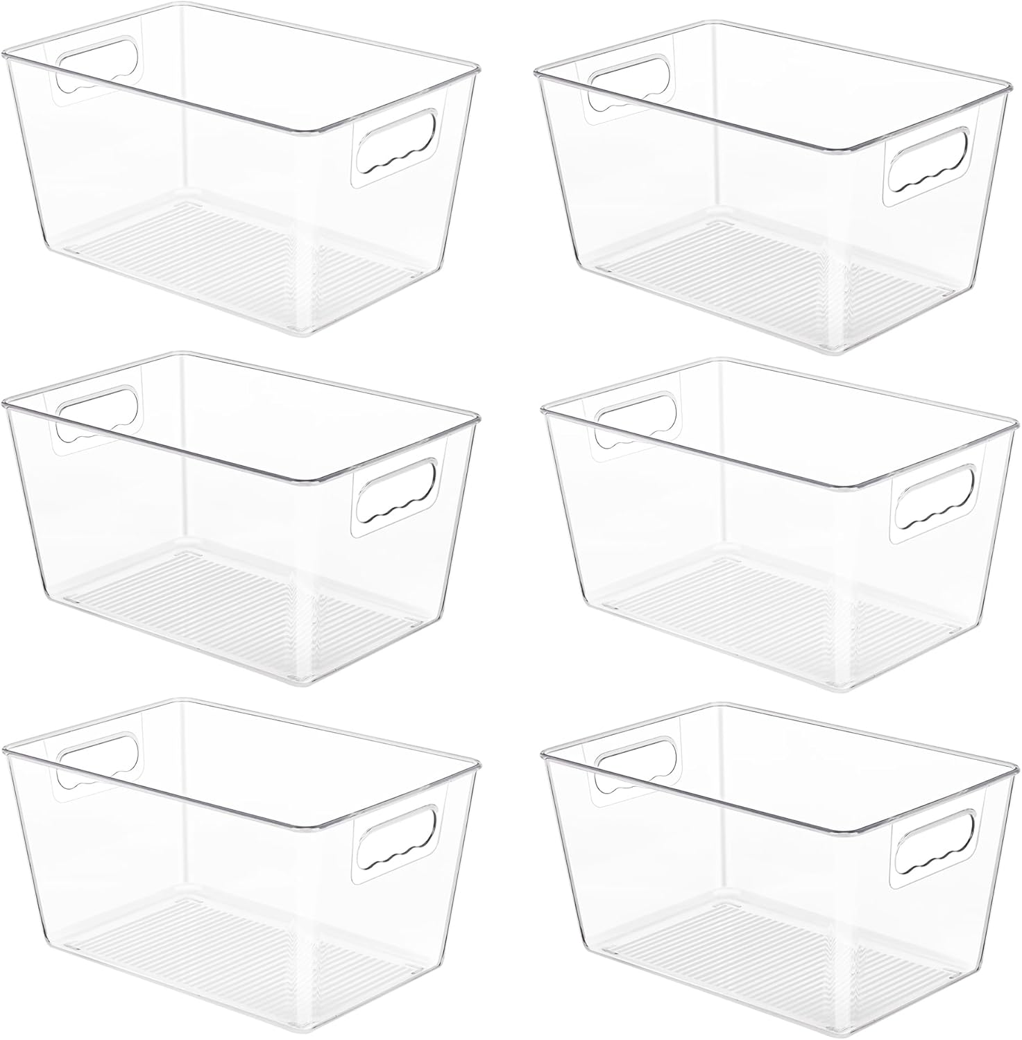 YIHONG 6 Pack Clear Pantry Organizer Bins, Plastic Containers with Handle for Kitchen,Freezer,Cabinet,Closet,Bathroom Under Sink Storage