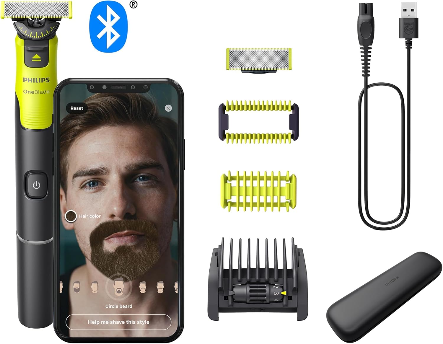 Philips OneBlade 360 Authentic Connected Face & Body Electric Shaver, Beard Trimmer and Body Groomer, 1x360 Blade, 1x Original Blade, 1x 5in1 Adjustable Comb, 1x Body Kit, 1x Travel Case, QP4631/65