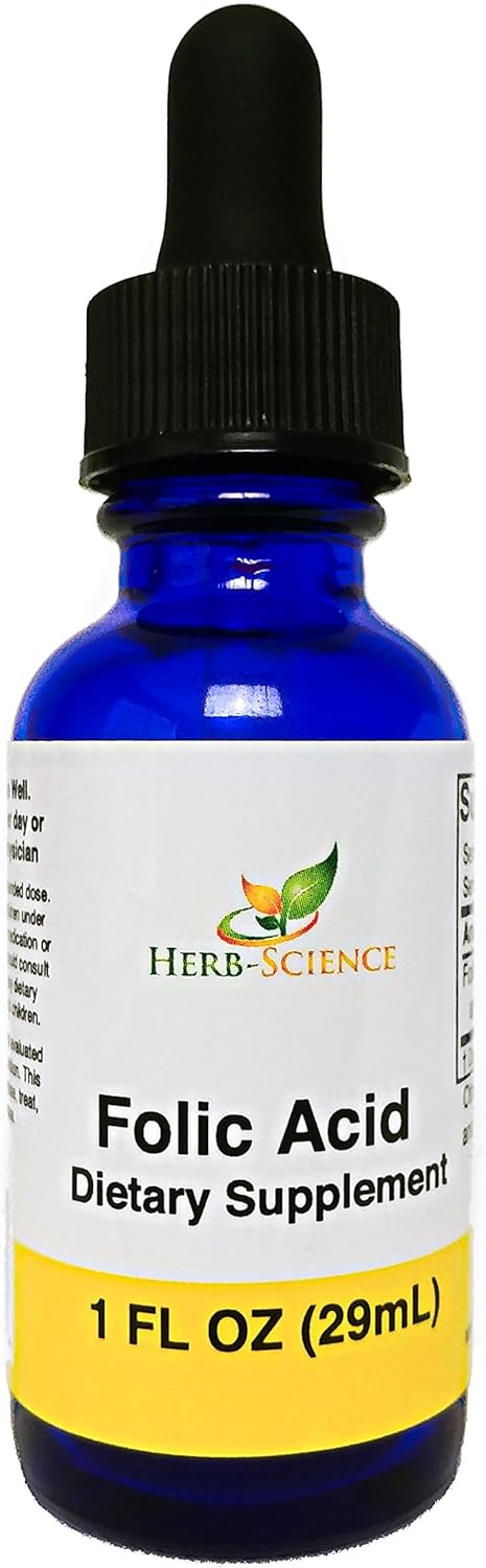 Liquid Vitamin B9 Folic Acid Supplements - VIT B Drops for Brain & Digestive Function, Liver Support - Gluten-Free, Non-GMO, Vegan - Nutritional Supplement for Adults - 1 fl. oz.