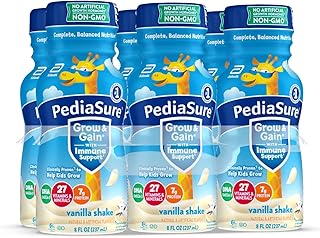 PediaSure Grow & Gain With Immune Support, Kids Protein Shake, 27 Minerals & Vitamins for Kids, 7g Protein, Helps Kids Catch Up On Growth, Non-GMO, Gluten-Free, Vanilla, 8-fl-oz Bottle, Pack of 6