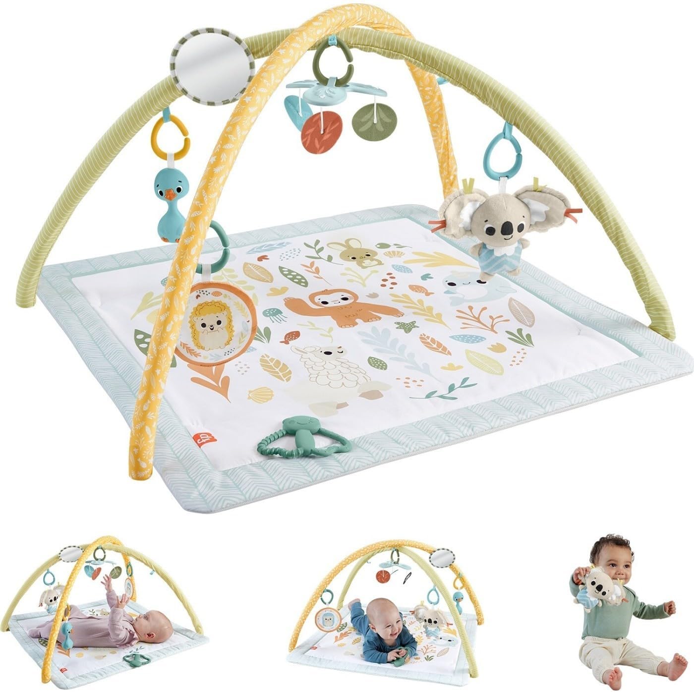 Fisher-Price Baby Playmat Simply Senses Newborn Gym with Mobile & Sensory Activity Toys for Developmental Play Ages 0+ Months, HRB15