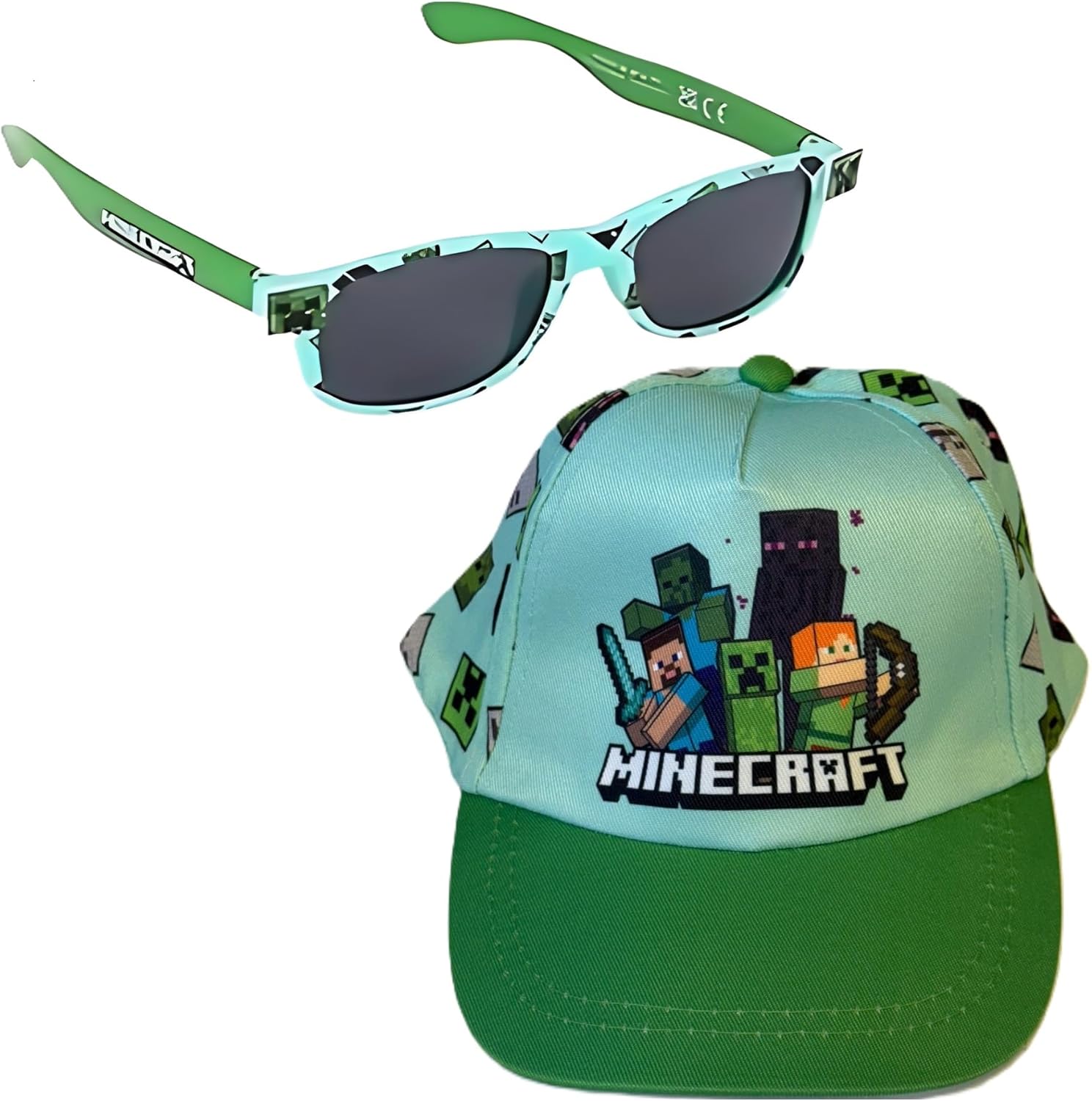 Toys & Gamers Minecraft Cap and Free Sunglasses Set, Light Blue and Green, Kids Character Accessories