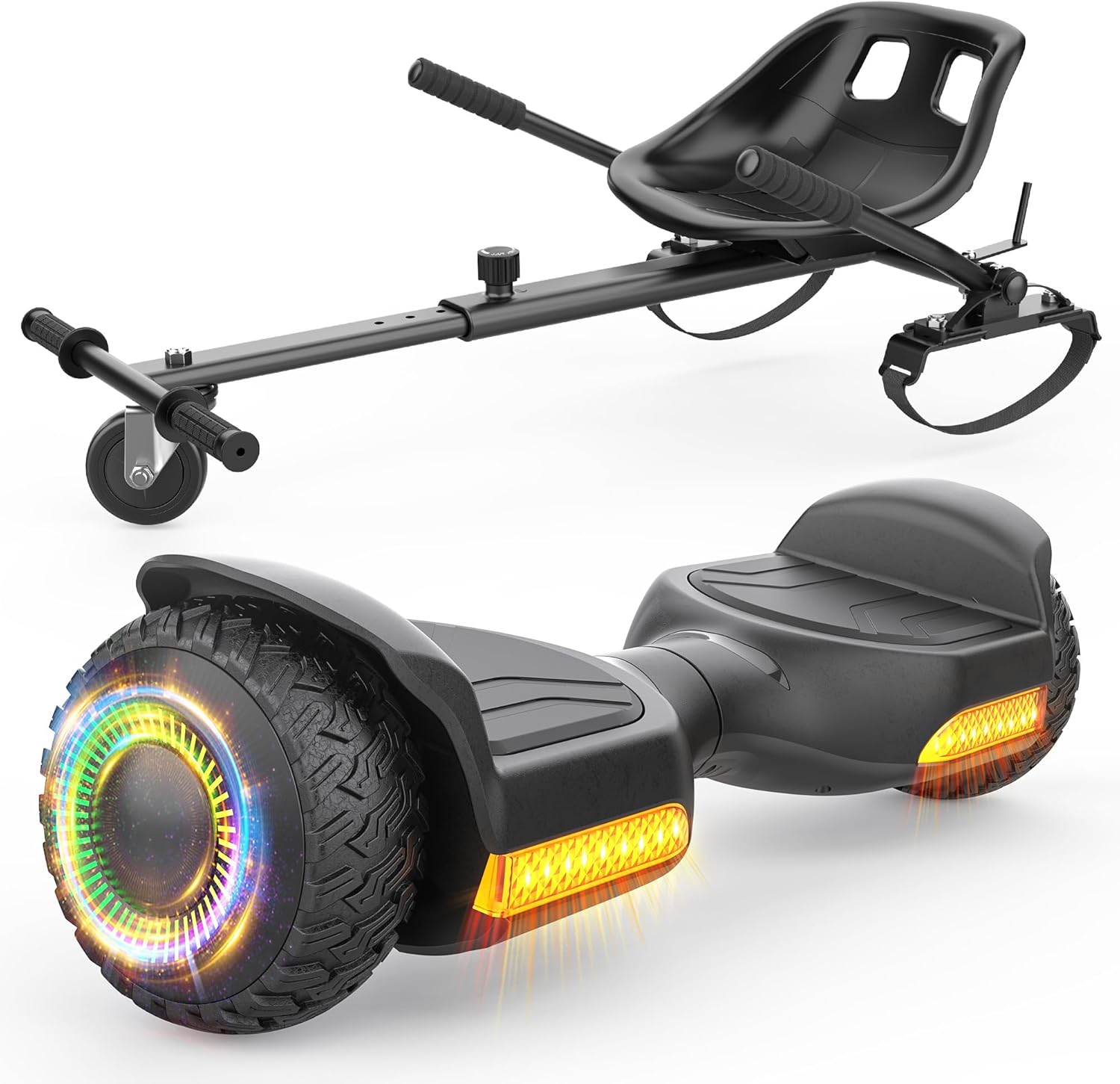 Gyroor Scooter with Adjustable Seat Attachment, 6.5" All-Terrain Self Balancing Scooter, 500W Motor, LED Lights & Bluetooth for Kids and Adults, Black