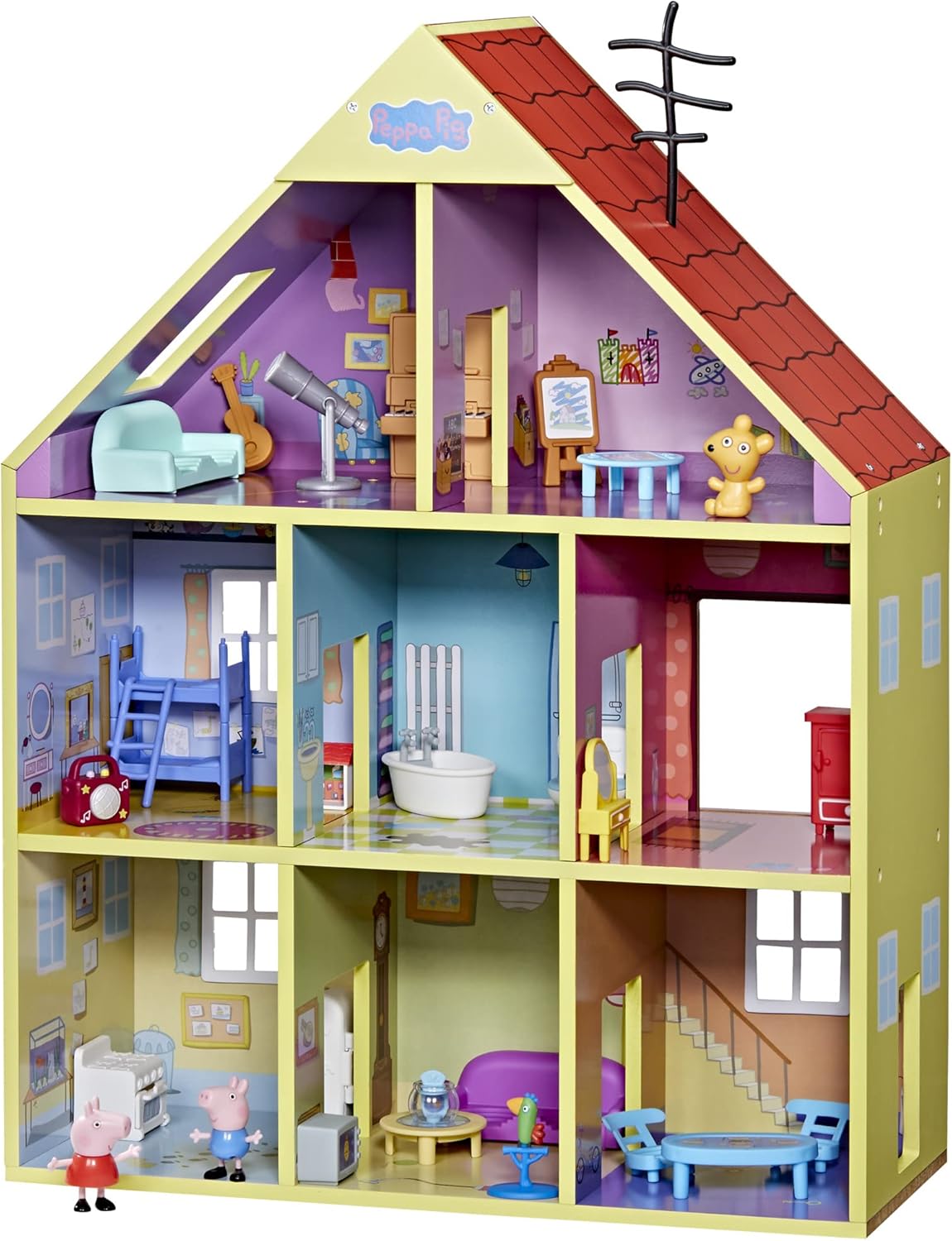 Peppa Pig Wooden Deluxe Playhouse, 8 Rooms, Includes 2 Fun Figures and 29 Accessories, Made of Responsibly Sourced Wood, for Ages 3 and Up (Amazon Exclusive)