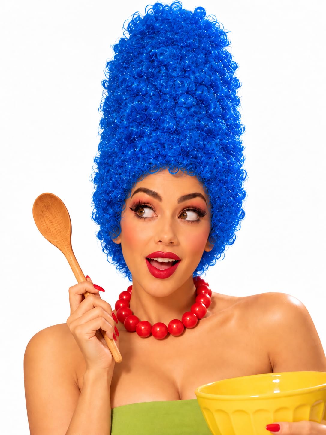 Long Blue Curly Wig Funny Top Hat Wig Halloween Cosplay Costume Wigs Party Fancy Dress Accessories Women Men