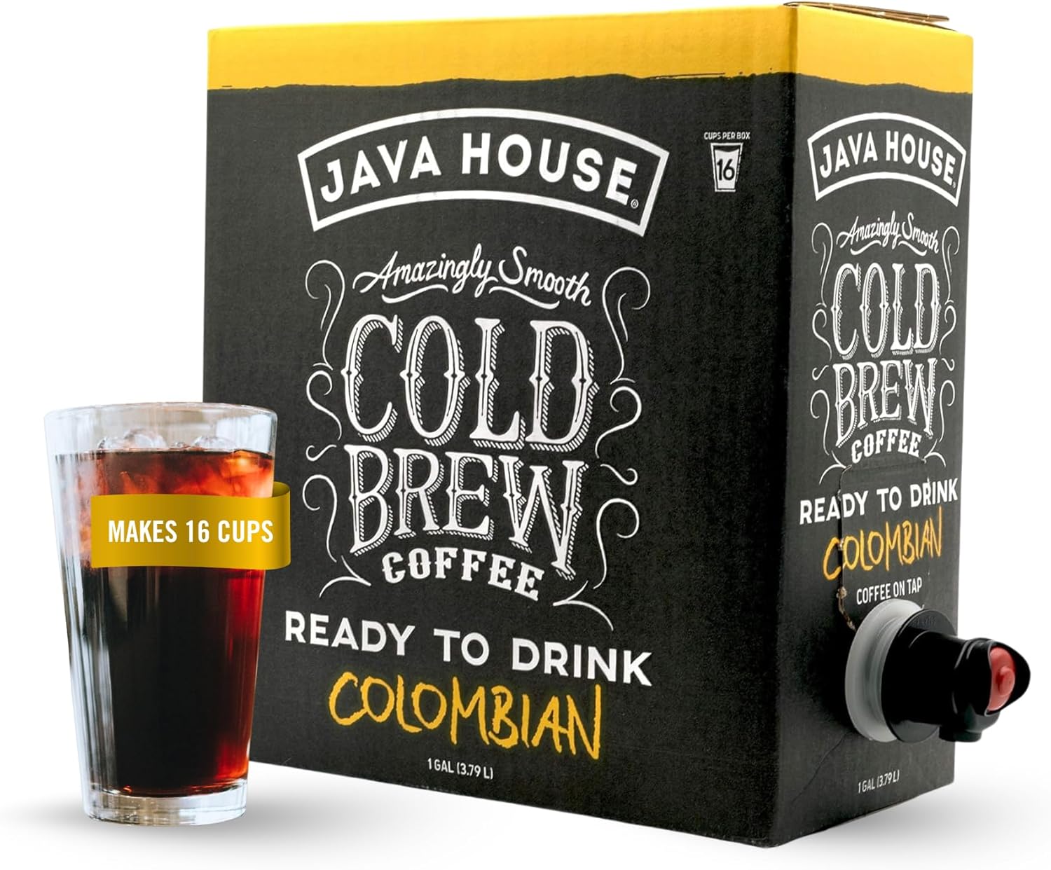 Java House Cold Brew Coffee On Tap, Colombian Black (1 Gallon / 128 Fluid Ounce Box) Single Origin, Not A Concentrate, No Sugar, Ready To Drink Liquid
