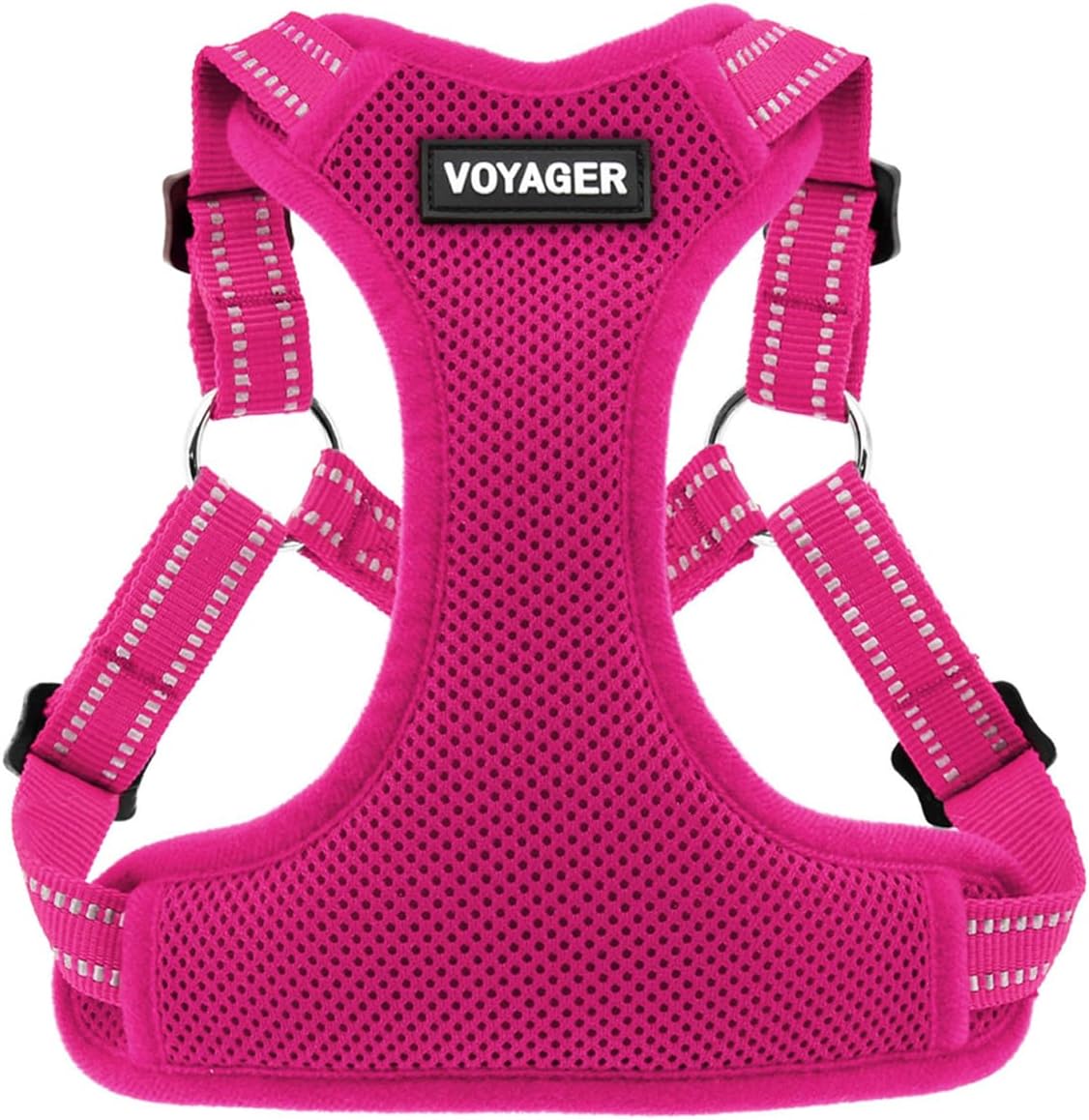 Voyager Adjustable Dog Harness with Reflective Stripes by Best Pet Supplies, Heavy-Duty Full Body No Pull Vest with Leash D-Ring, Breathable, Fuchsia, size M
