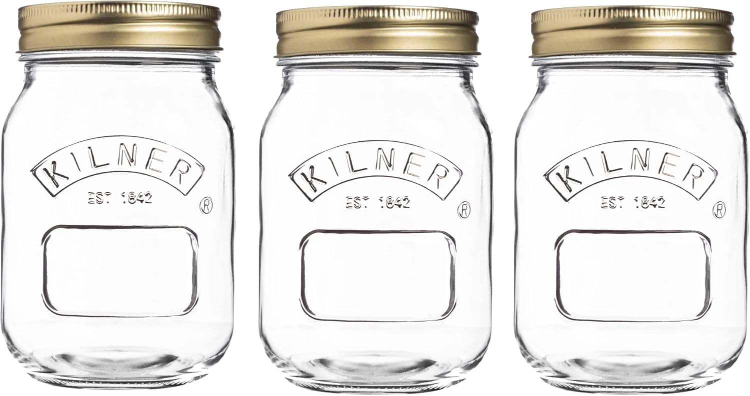 Kilner Preserve Jar Set of 3 x 0.5L (500ml) Round Glass Screw Top Lid Preservation Storage Jar for Jams, Chutneys, and Small Pickled Fruits