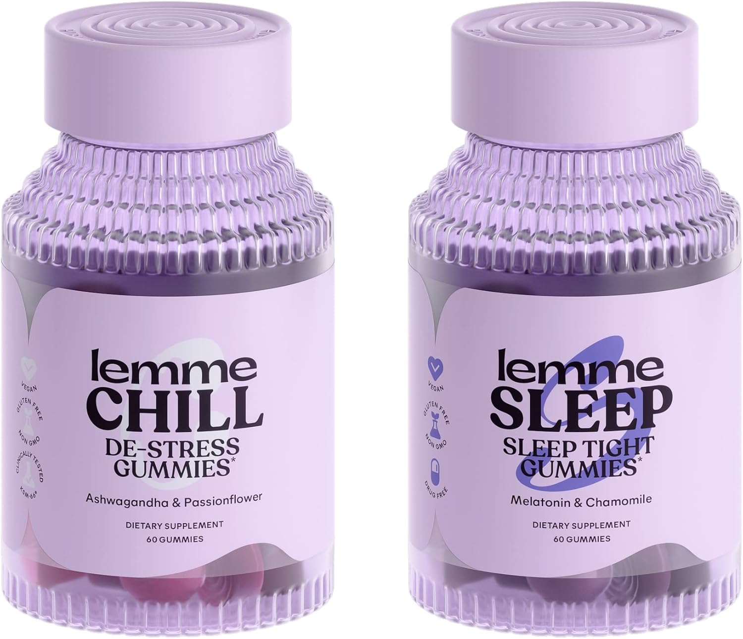 Lemme Chill & Sleep Bundle - Stress Relief Gummies with KSM-66 Ashwagandha & Deep Sleep Gummies with Melatonin and Magnesium to Fall Asleep Faster - Gluten-Free and Non-GMO (Variety Pack of 2)