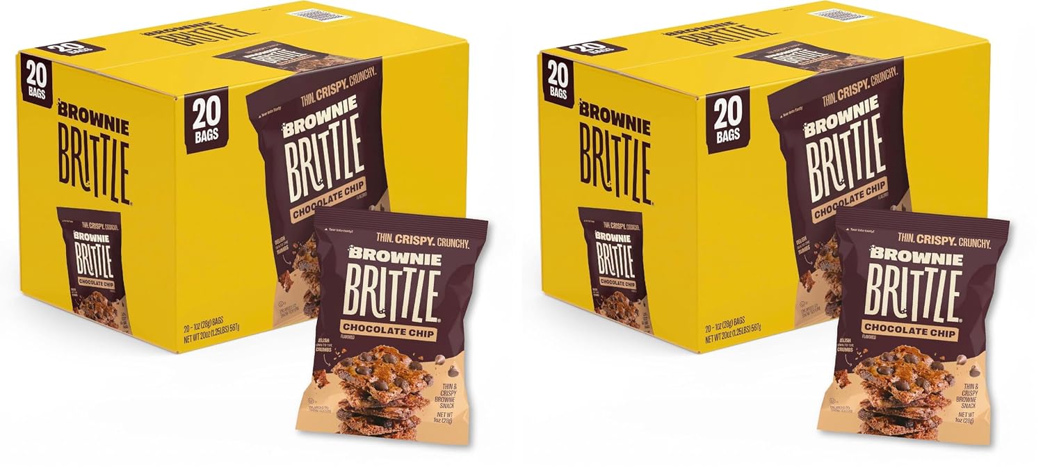 Brownie Brittle – Original Chocolate Chip Thin and Crispy Sweet Snacks (1 oz), Rich Gourmet Brownie Bites Dessert, (Pack of 40)