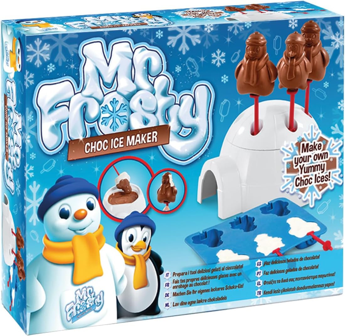 Mr Frosty Choc Ice Maker, Retro Plastic Snowman Shaped Toy Machine for Kids to Make Chocolate-covered Ice Cream Treats at Home