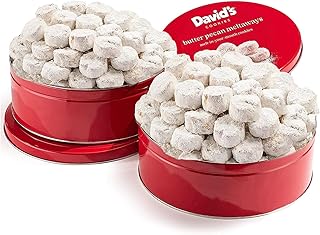 David's Cookies Gourmet Butter Pecan Meltaway Round Tin with Crunchy Pecans and Powdered Sugar, All-Natural Ingredients, Kosher, Ideal Present for Special Occasions, 64 Oz (2 Pack)