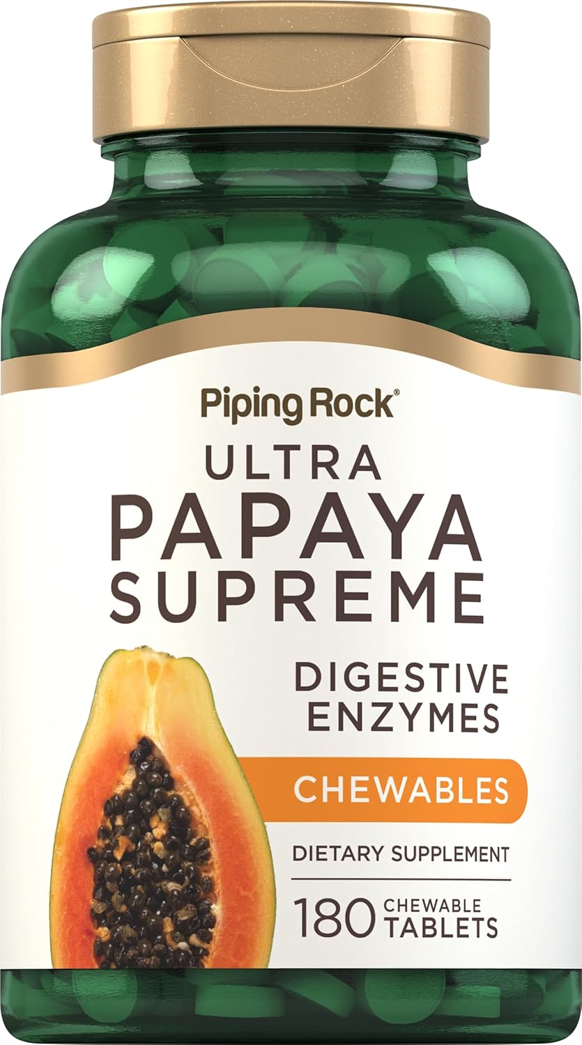 Piping Rock Papaya Digestive Enzymes Chewables | 180 Tablets | Vegetarian Formula | Tropical Flavor | Non-GMO & Gluten Free Supplement